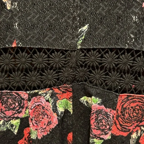 Free People Fitted with Daisies Dress Black with Roses - Picture 6 of 9